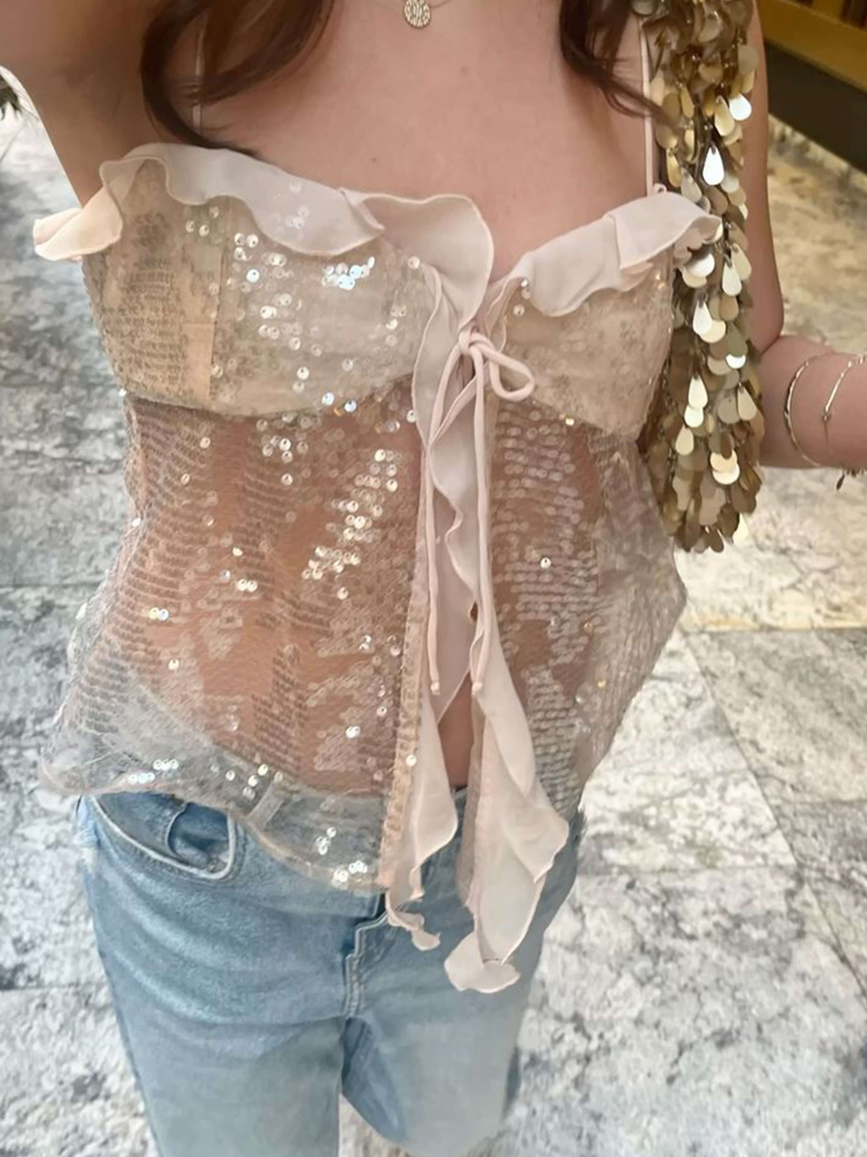 Maristelle – Ruffle sequin – Mesh top-15133853417845-Mirella Fiore