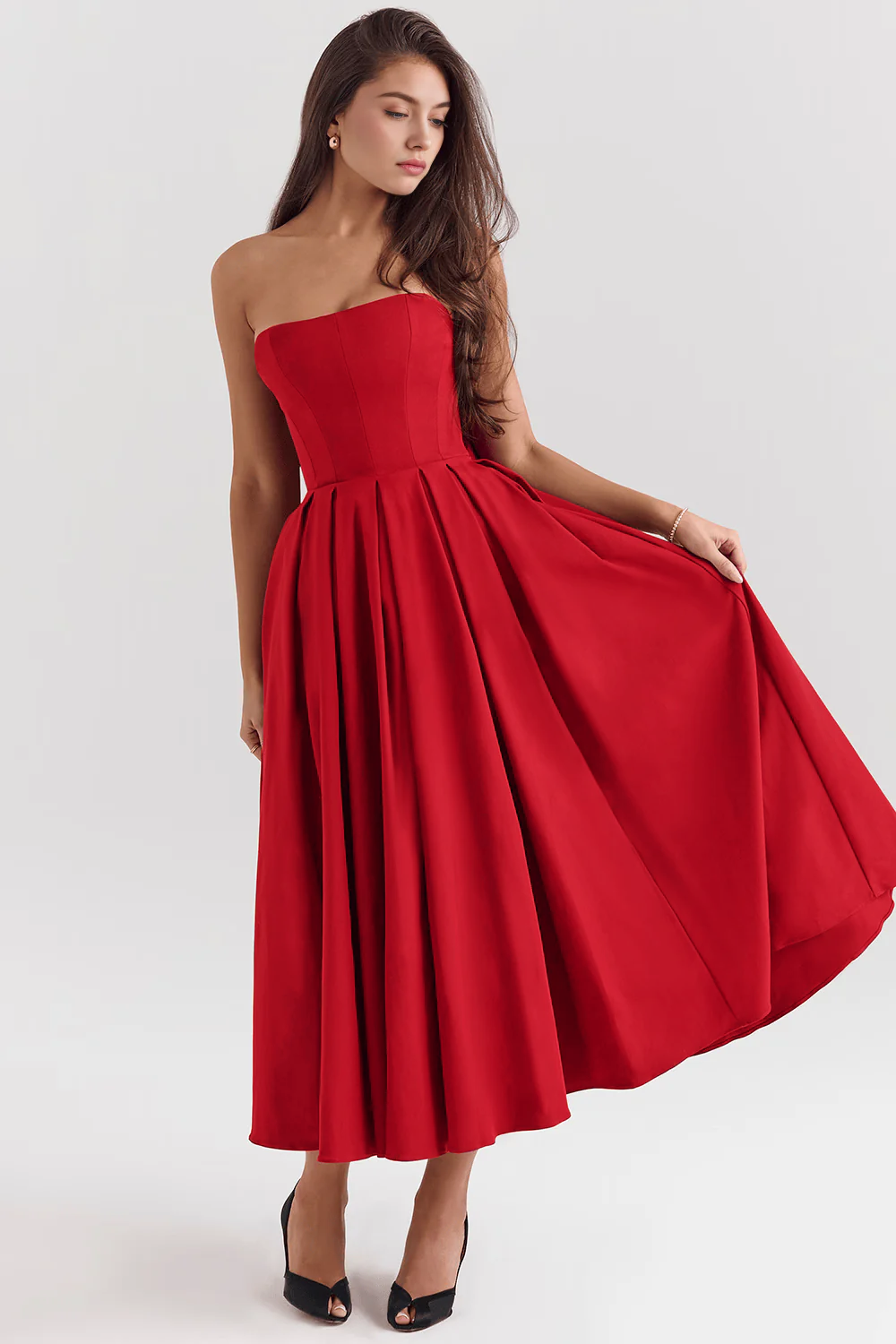 Marivelle – Strapless pleated – Midi dress-15260068446581-Mirella Fiore