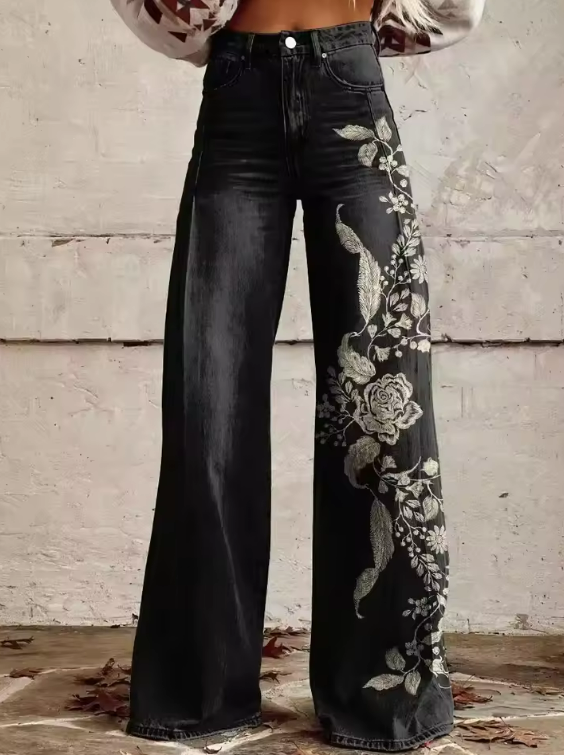 Marla - Noir Bloom Wide-Leg Embroidered Pants-15531074027893-Mirella Fiore
