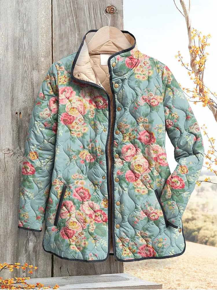 Mia - Quilted Floral Print Women's Jacket-15549061529973-Mirella Fiore