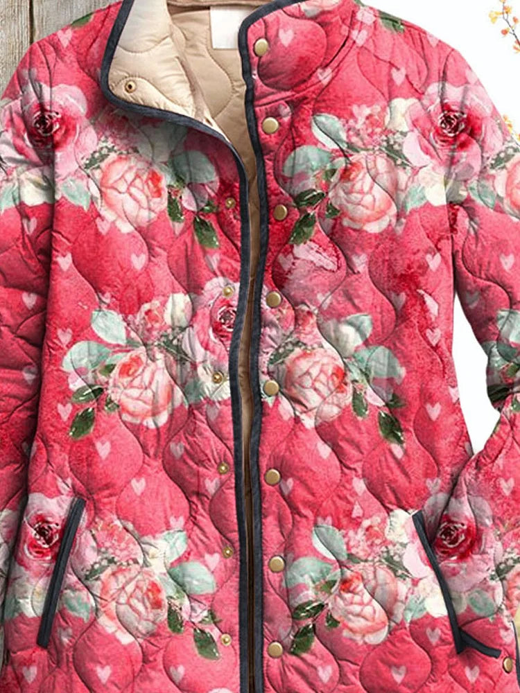 Michelle - Charming Pink Floral Print Quilted Jacket for Women-15549061366133-Mirella Fiore
