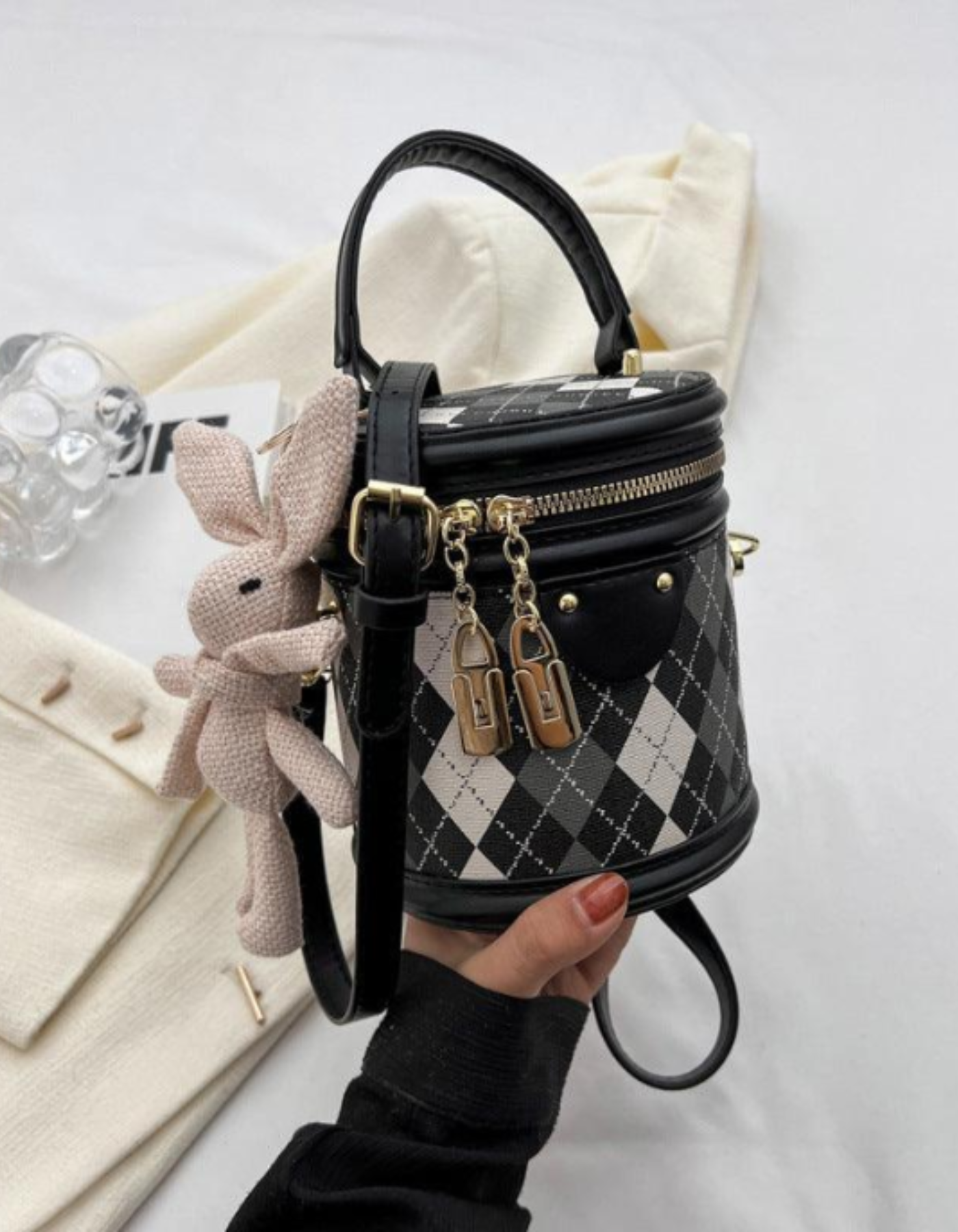 Minivière – Argyle bunny accent – Crossbody handbag-15209173877109-Mirella Fiore