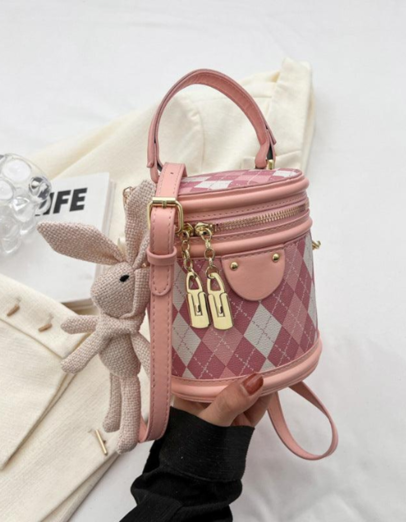 Minivière – Argyle bunny accent – Crossbody handbag-15209173877109-Mirella Fiore