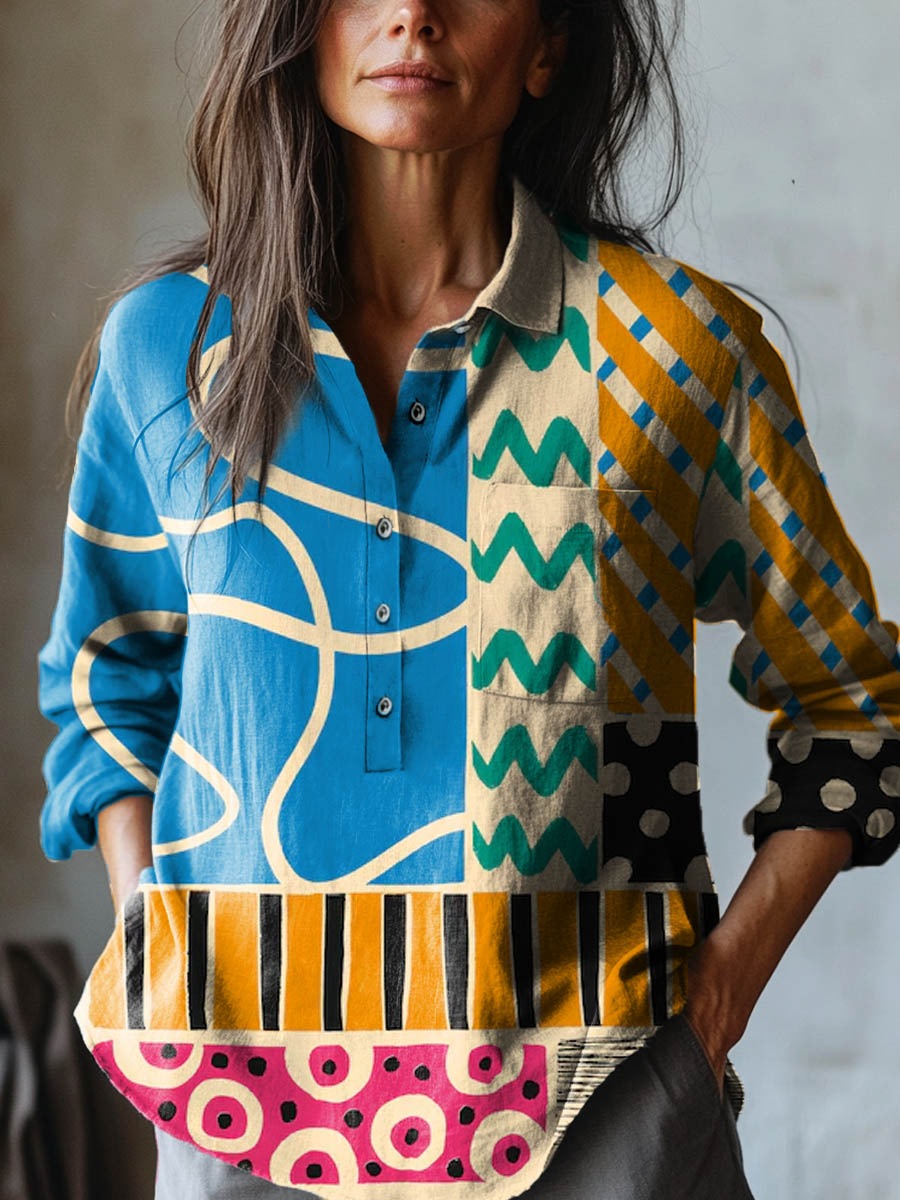 Mira - Colorful Geometric Print Shirt-15542214099317-Mirella Fiore
