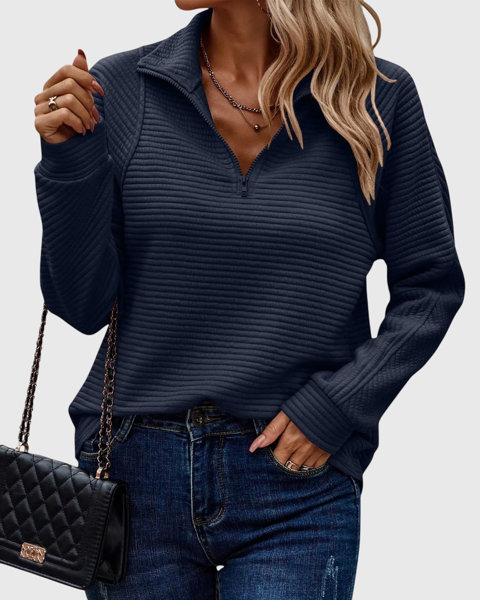 Molly - Elegant Half-Zip Sweater-15547990737269-Mirella Fiore
