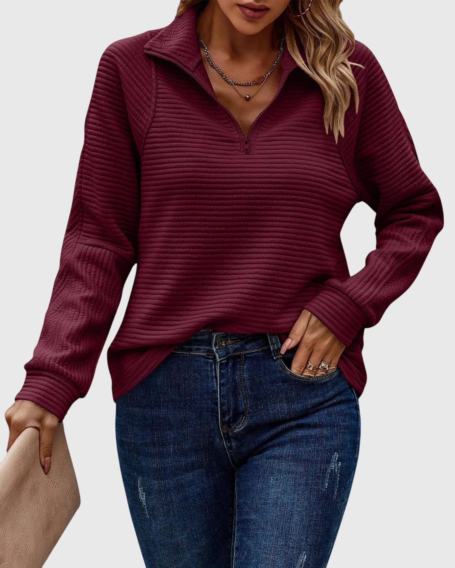 Molly - Elegant Half-Zip Sweater-15547990737269-Mirella Fiore