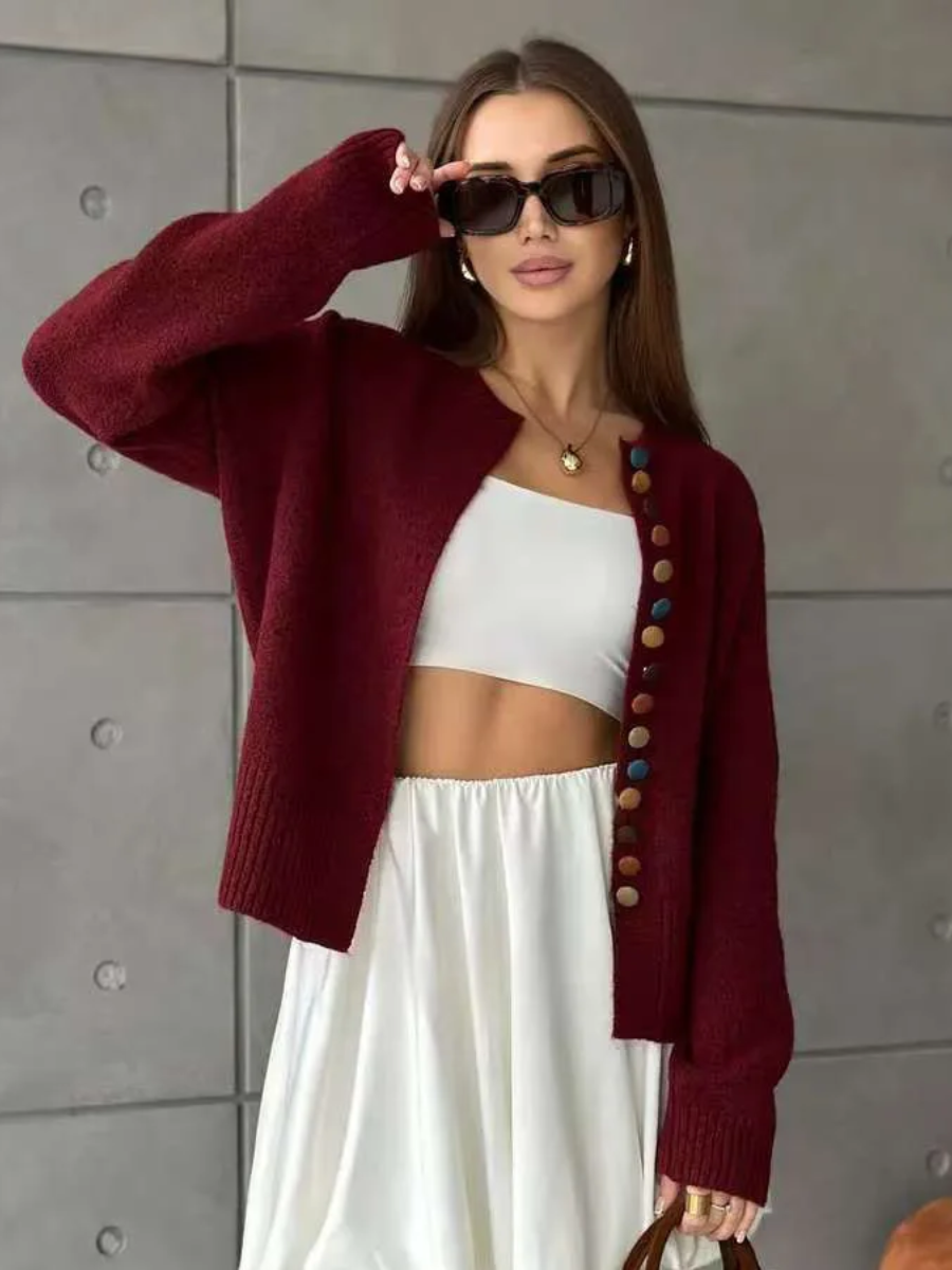 NOELLE - BUTTON-ACCENT CARDIGAN-15519212405109-Mirella Fiore