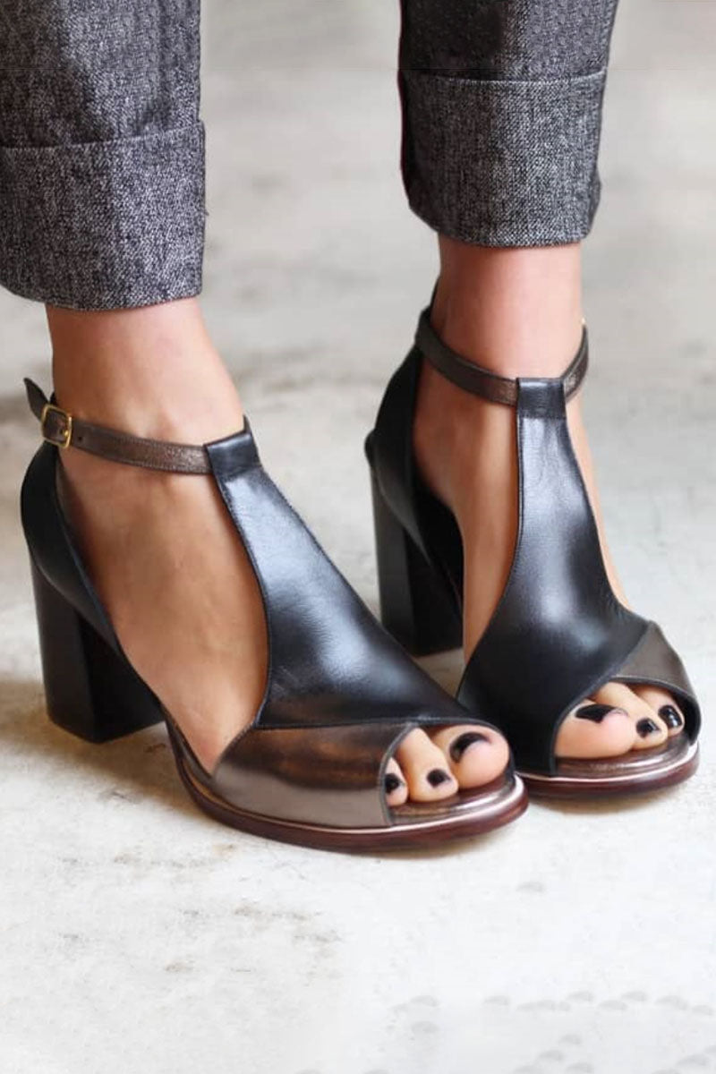 Nadaria - Black patchwork peep toe sandals with heels-15530389438837-Mirella Fiore