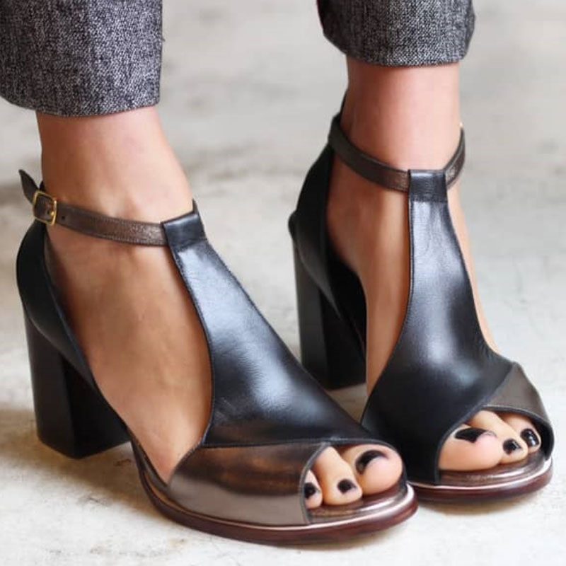 Nadaria - Black patchwork peep toe sandals with heels-15530389438837-Mirella Fiore