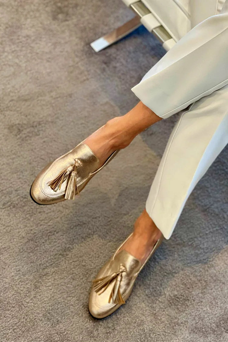 Naomi - Gold Mocassin With Tassels-15551040094581-Mirella Fiore