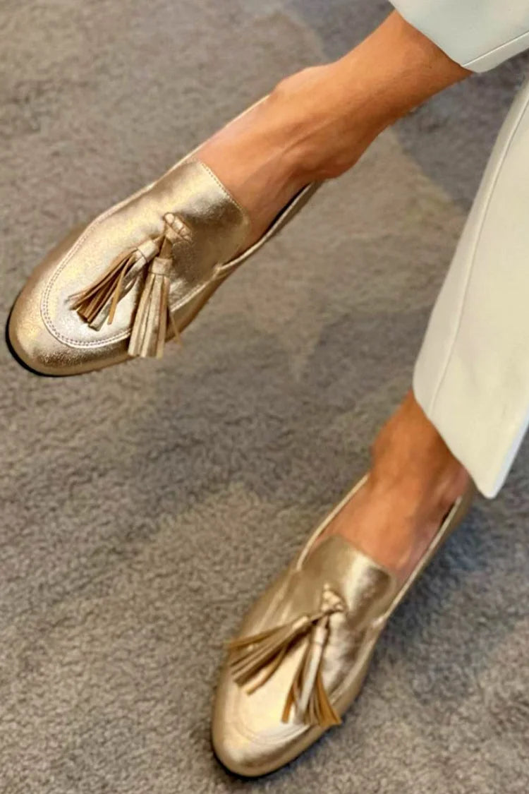 Naomi - Gold Mocassin With Tassels-15551040094581-Mirella Fiore