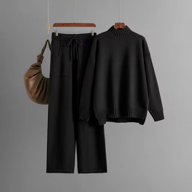 Nia - Elegant Set with Long-Sleeved Blouse and Straight Pants-15553174176117-Mirella Fiore