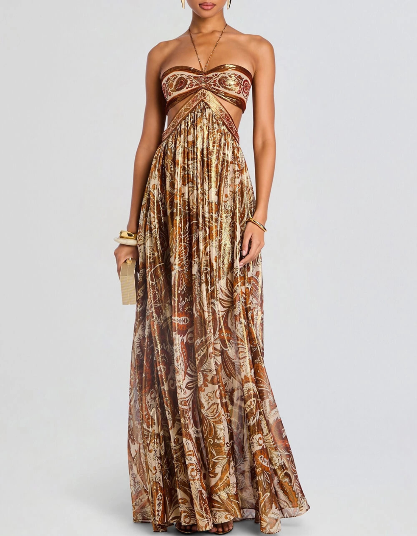 Renee – Metallic paisley – Halter maxi dress-15261073342837-Mirella Fiore