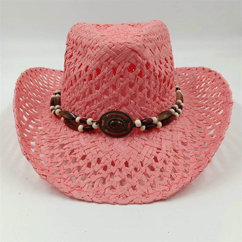 Rialora – Beaded coral – Straw cowboy hat-15133813899637-Mirella Fiore
