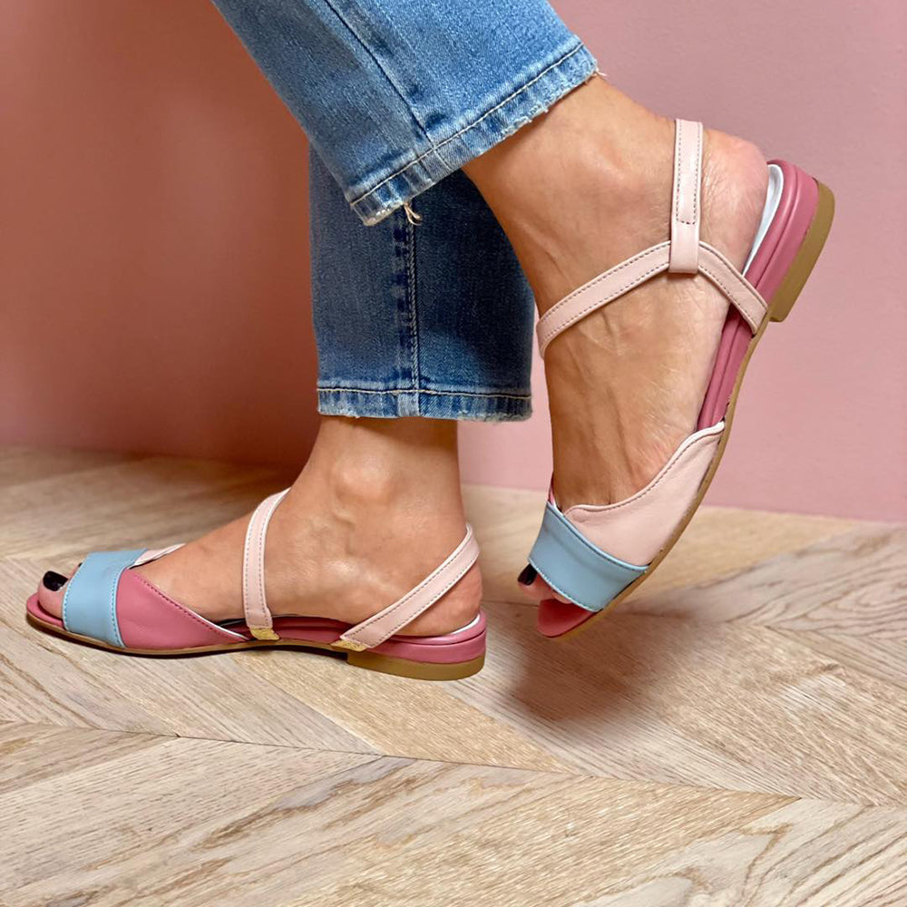 Roselina - Asymmetrical color-block pink sandals-15530389897589-Mirella Fiore