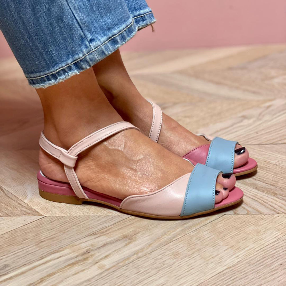 Roselina - Asymmetrical color-block pink sandals-15530389897589-Mirella Fiore