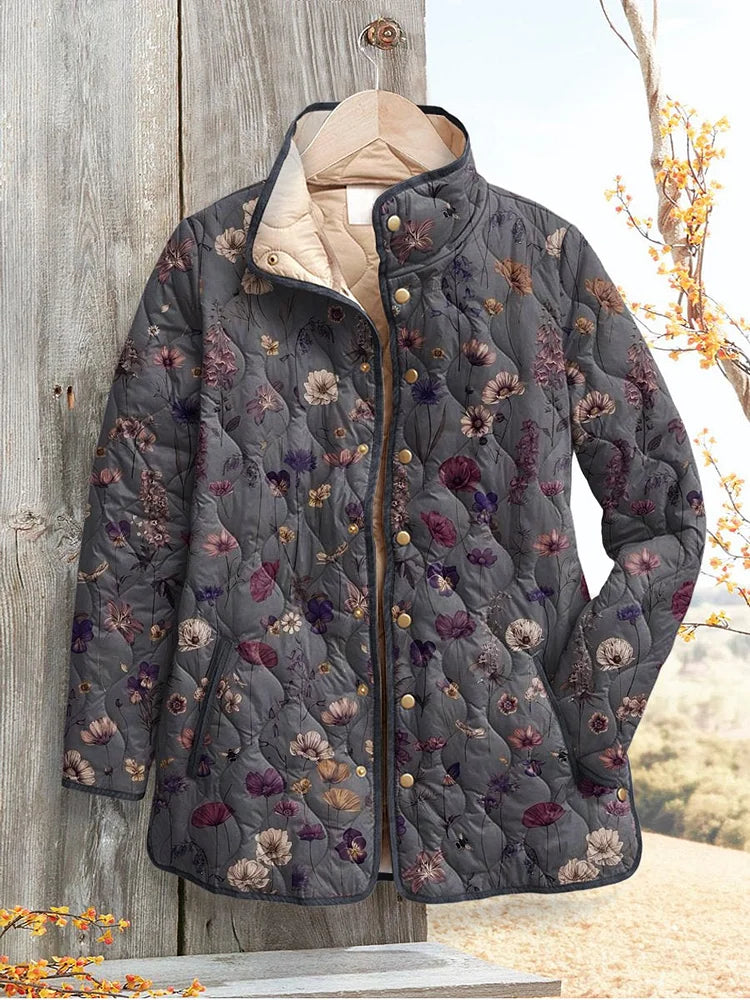 Sarah - Women's Vintage Floral Print Casual Quilted Jacket-15549061792117-Mirella Fiore