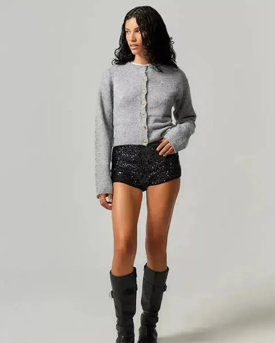 Selora – Sequin details – Velvet party shorts-15133677388149-Mirella Fiore