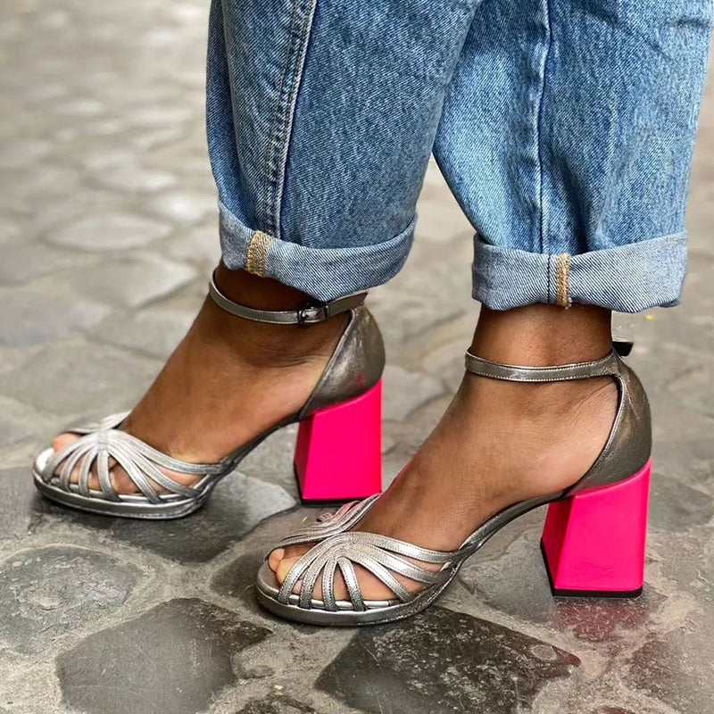 Seraphina - Shiny sandals with chunky heel and elegant buckle-15530389274997-Mirella Fiore
