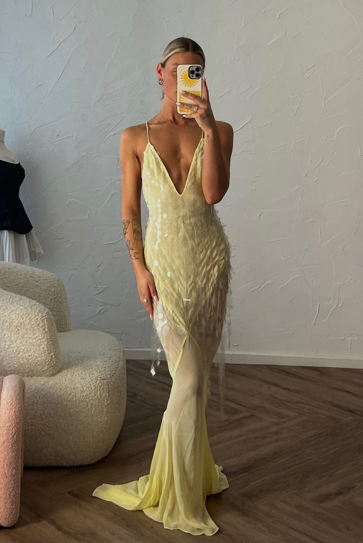 Solea – Sequin feathered texture – Maxi dress-15133923082613-Mirella Fiore