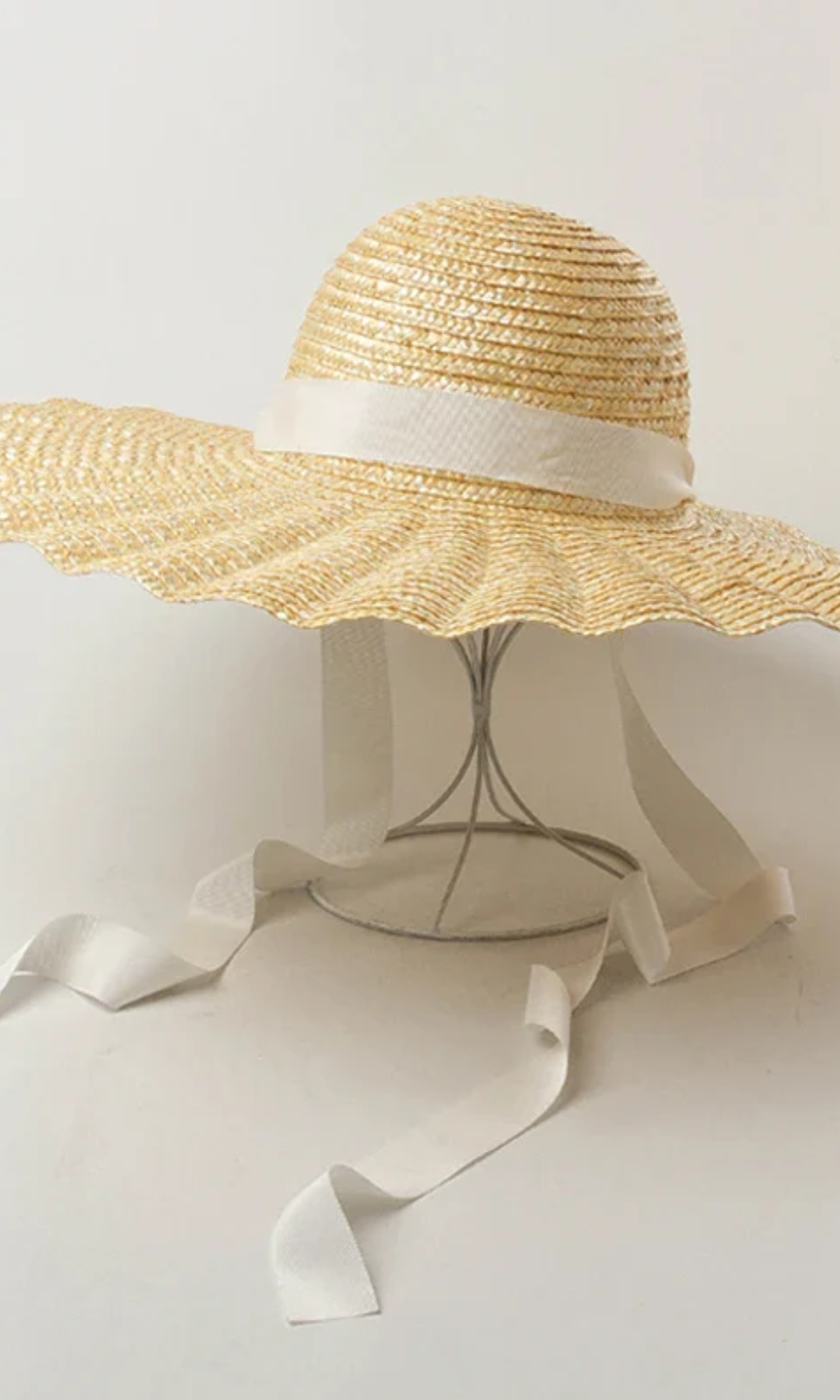 Solvienne – Scalloped ribbon tie – Straw hat-15133782442357-Mirella Fiore