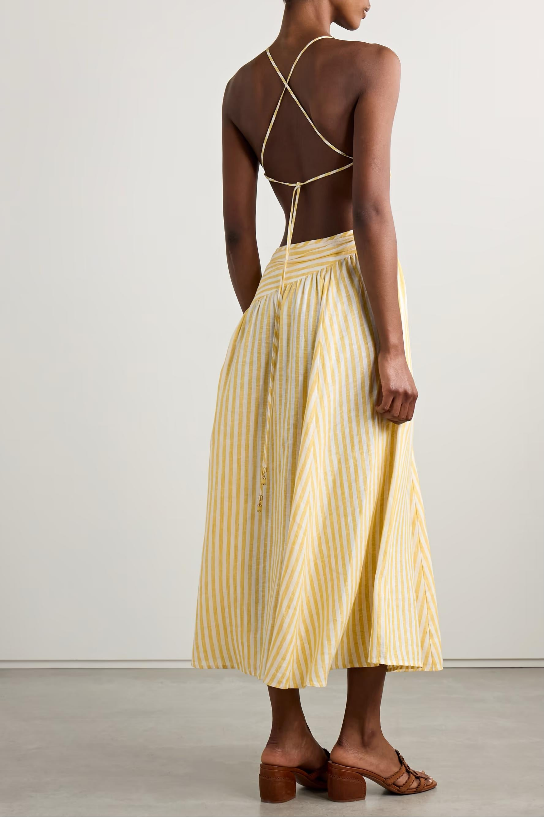 Solvina – Striped twist-front – One-shoulder midi dress-15303064224117-Mirella Fiore