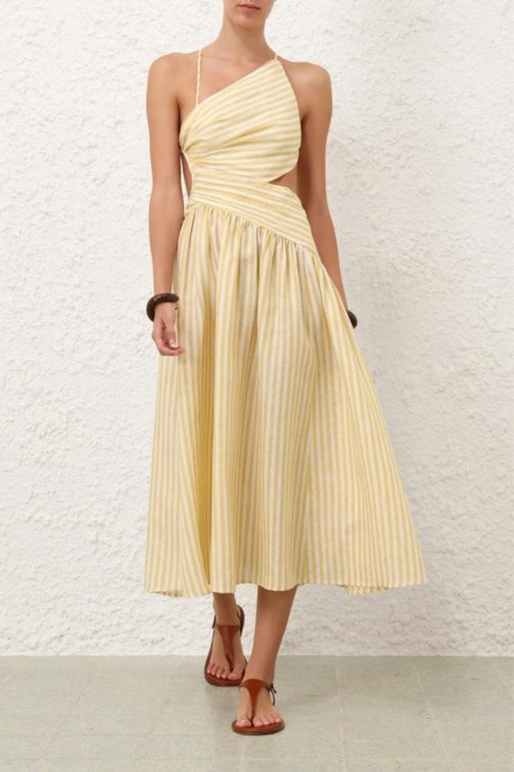 Solvina – Striped twist-front – One-shoulder midi dress-15303064224117-Mirella Fiore