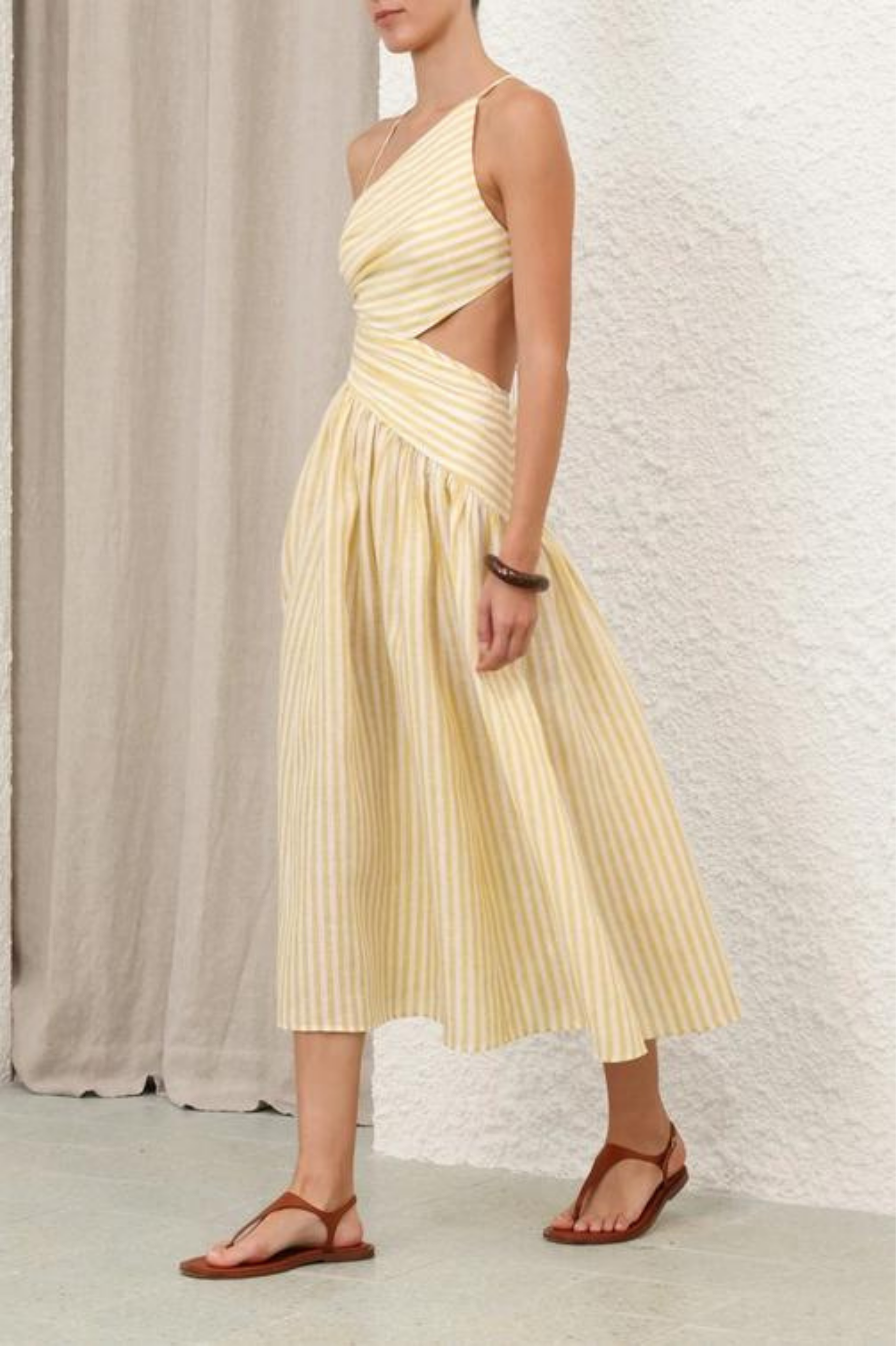 Solvina – Striped twist-front – One-shoulder midi dress-15303064224117-Mirella Fiore