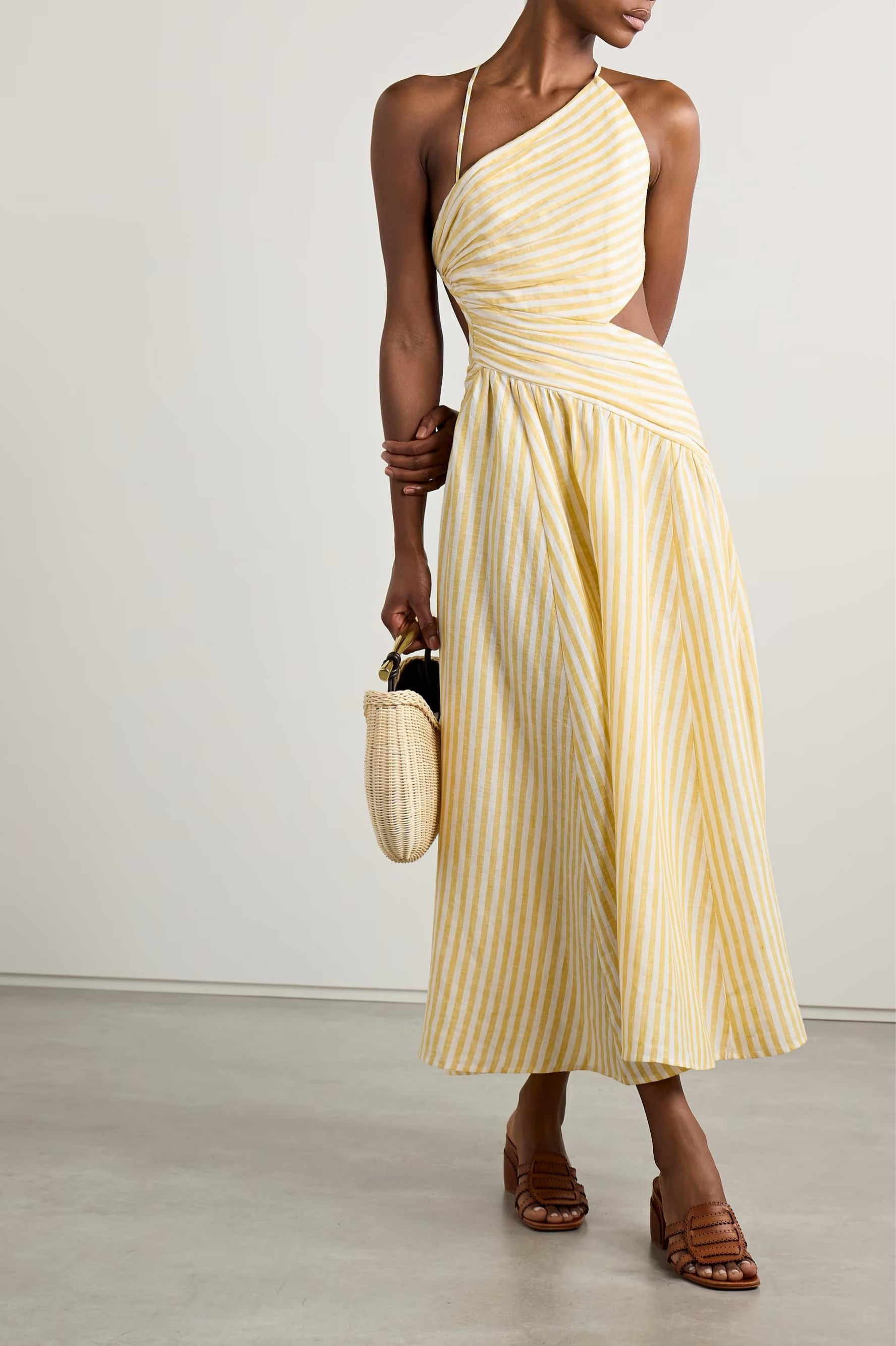 Solvina – Striped twist-front – One-shoulder midi dress-15303064224117-Mirella Fiore