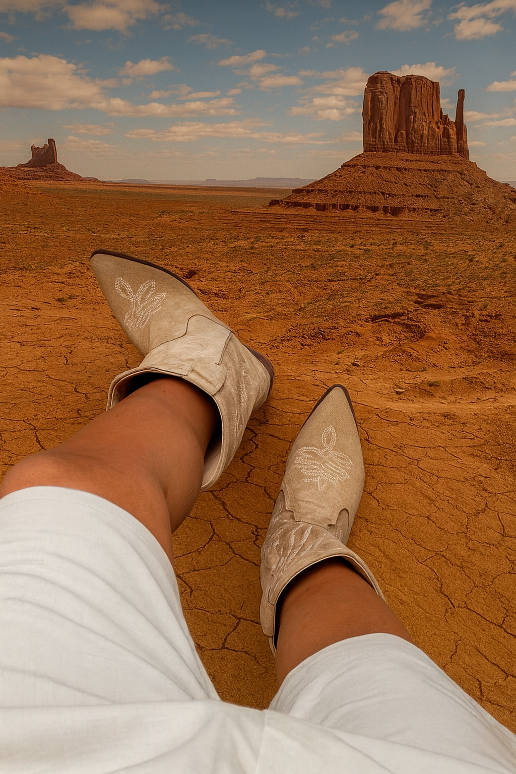 Suede Cowboy Boots - Beige-15553238598005-Nancy & Mae Savannah