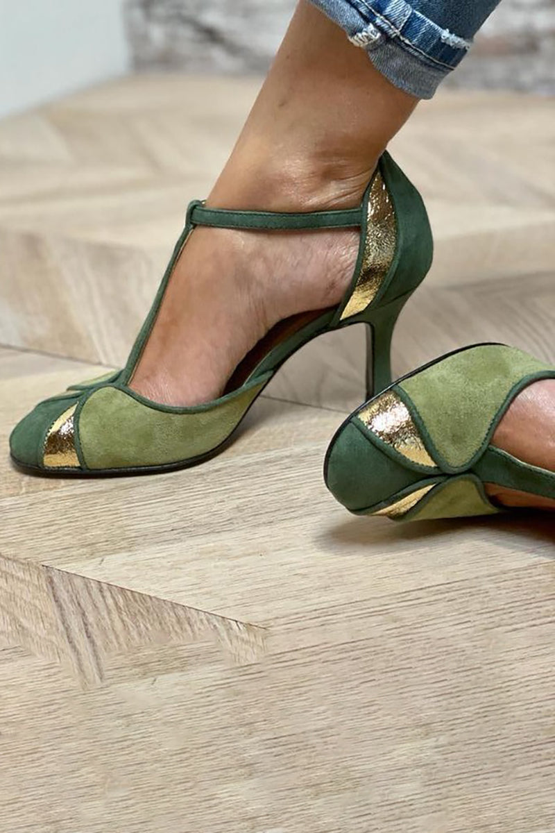 Taviana - Patchwork pumps with T-strap and closed toe-15530389307765-Mirella Fiore