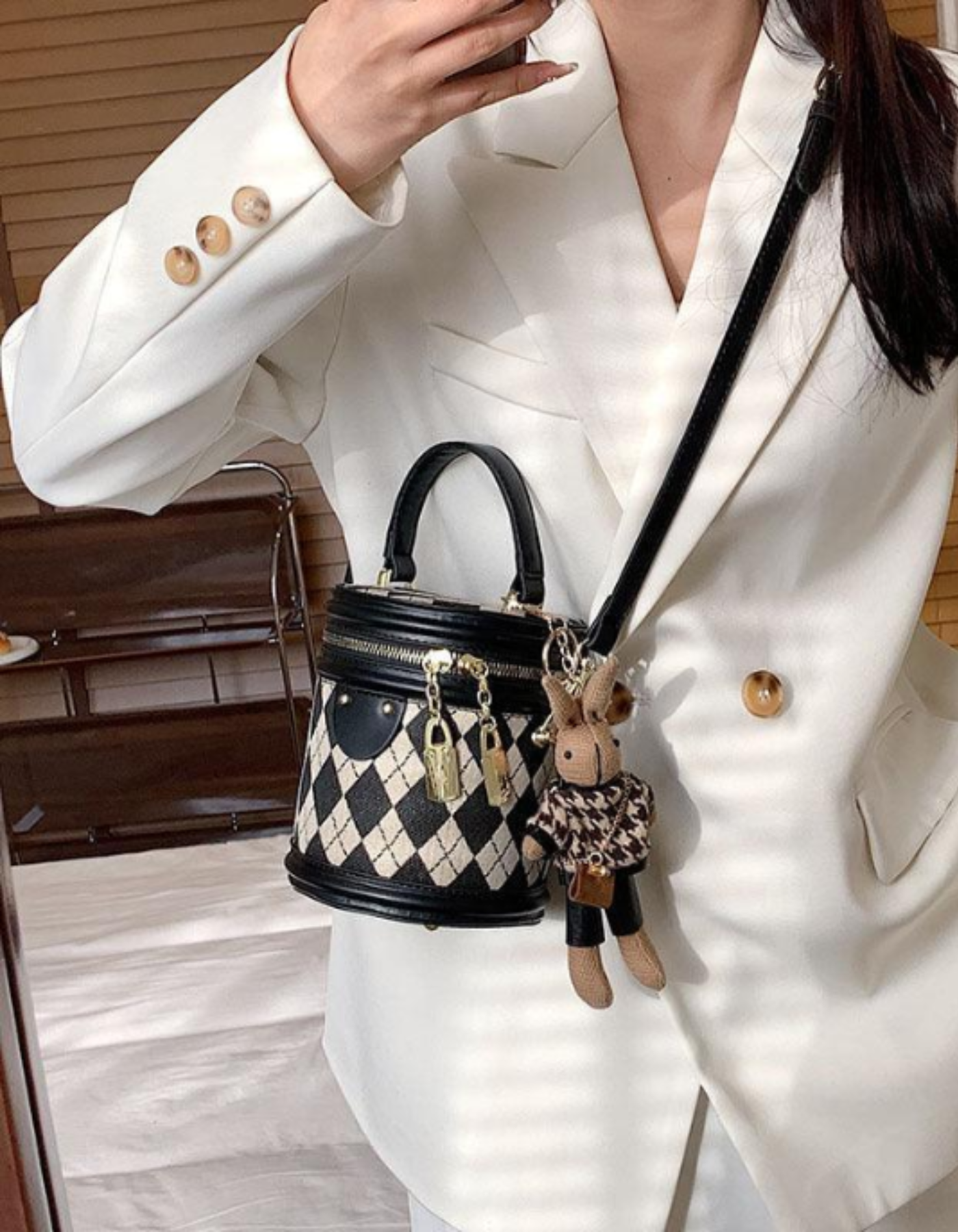Tessalyn – Argyle bunny charm – Crossbody handbag-15209173811573-Mirella Fiore