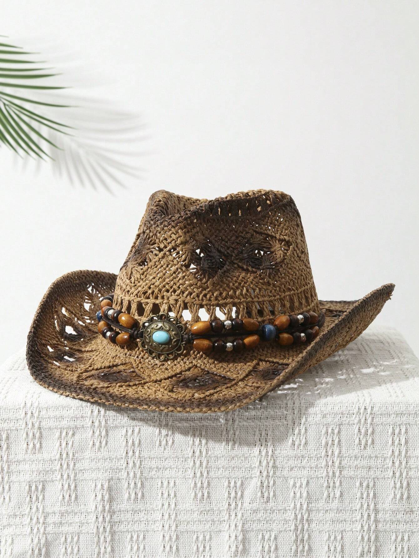 Tessalyn – Turquoise beaded – Straw cowboy hat-15133796204917-Mirella Fiore