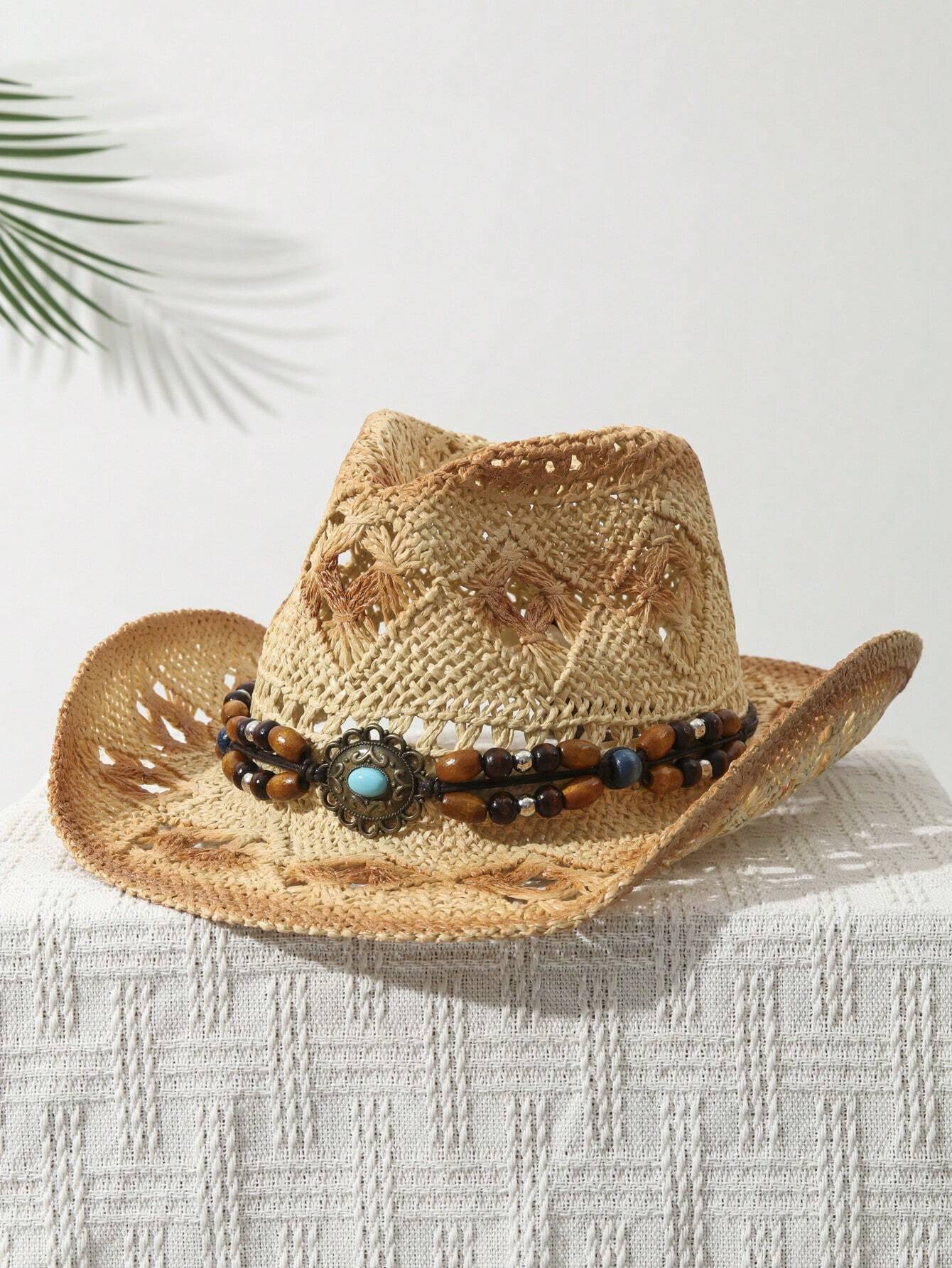 Tessalyn – Turquoise beaded – Straw cowboy hat-15133796204917-Nancy & Mae Savannah