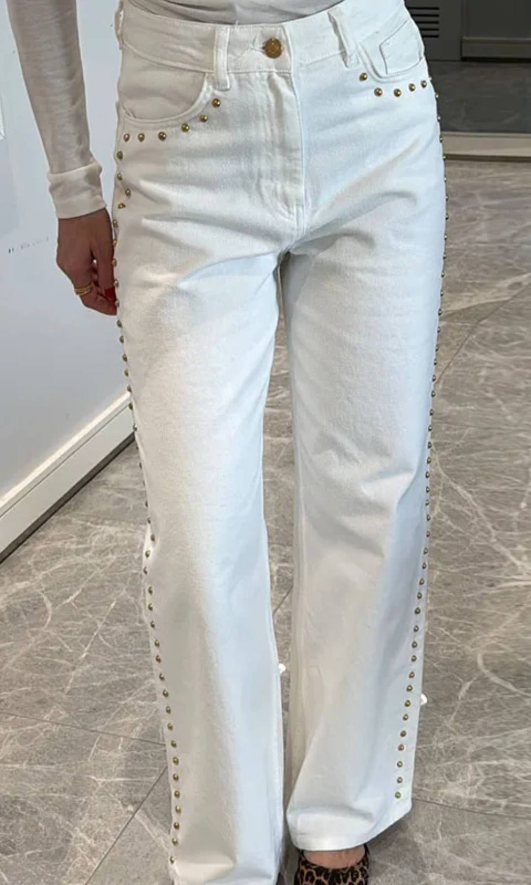 Valdenza – Gold stud trim – Straight leg jeans-15133781328245-Mirella Fiore