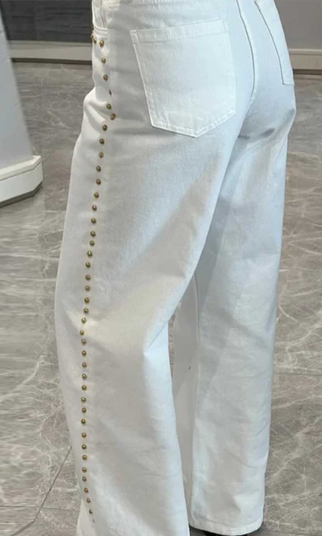 Valdenza – Gold stud trim – Straight leg jeans-15133781328245-Mirella Fiore
