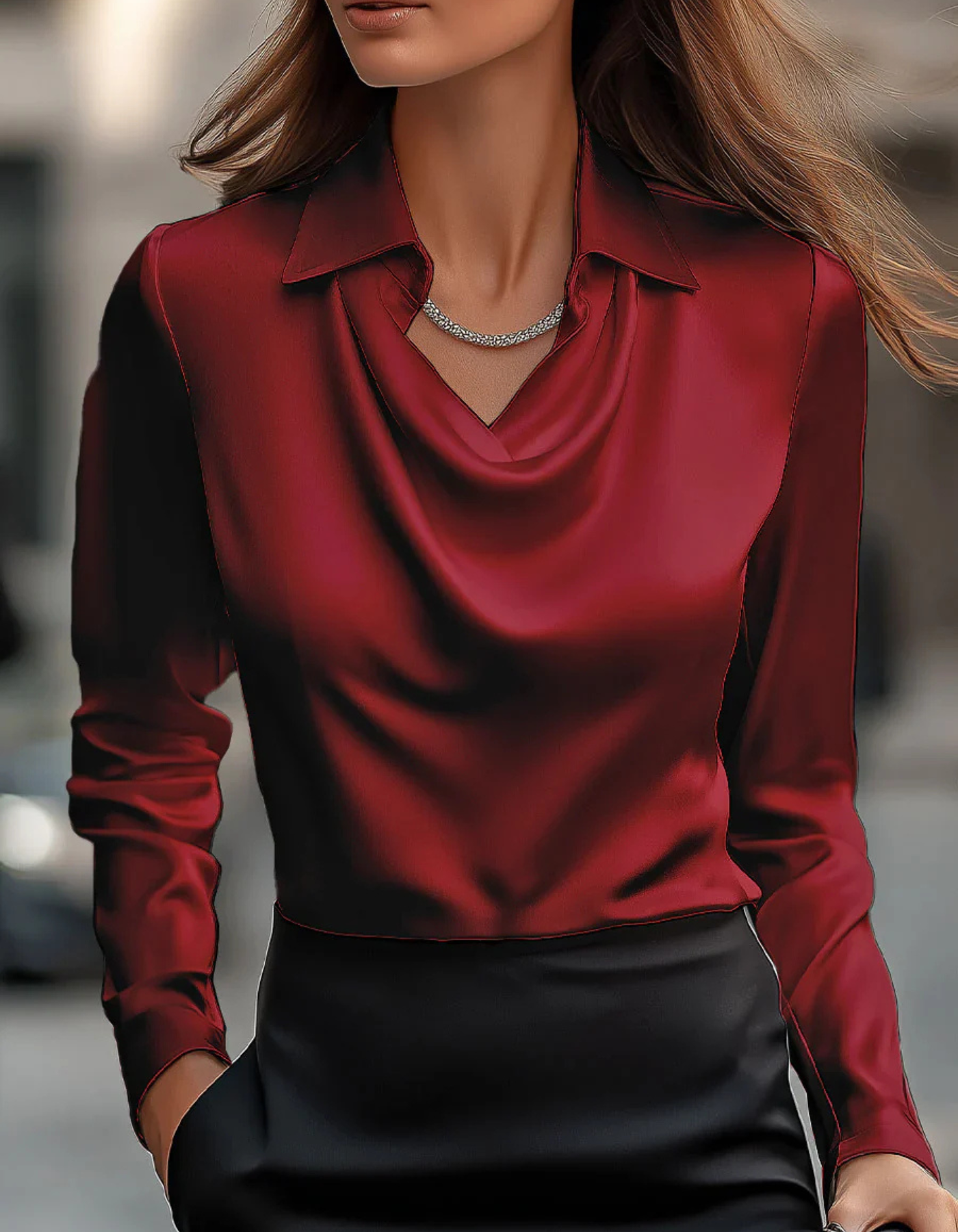 Velanna – Elegant drape – Long sleeve blouse-15215967240565-Mirella Fiore