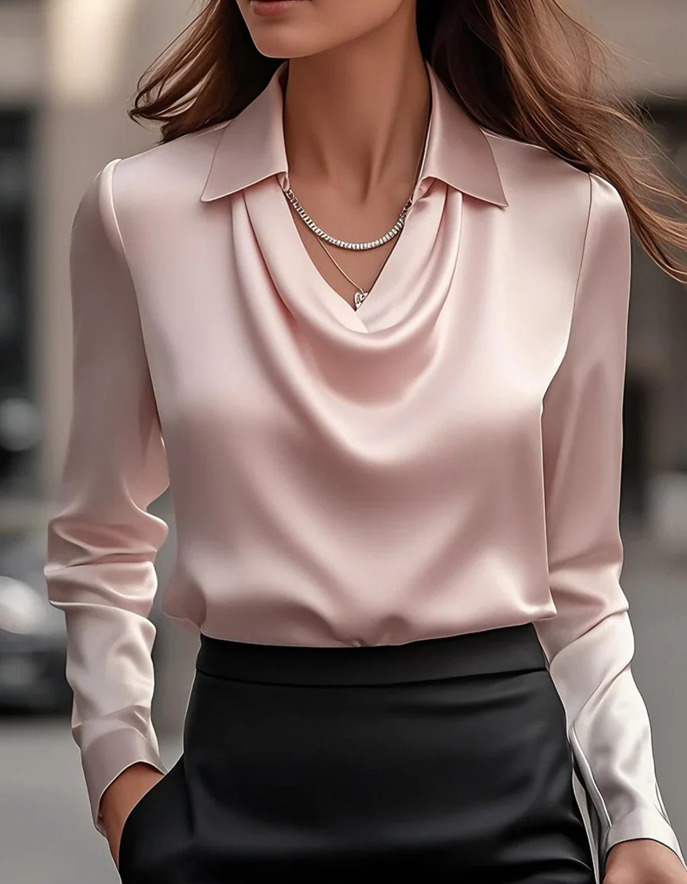 Velanna – Elegant drape – Long sleeve blouse-15215967240565-Mirella Fiore