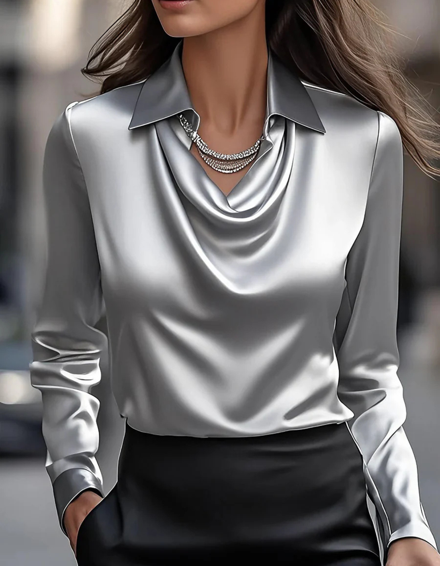 Velanna – Elegant drape – Long sleeve blouse-15215967240565-Mirella Fiore