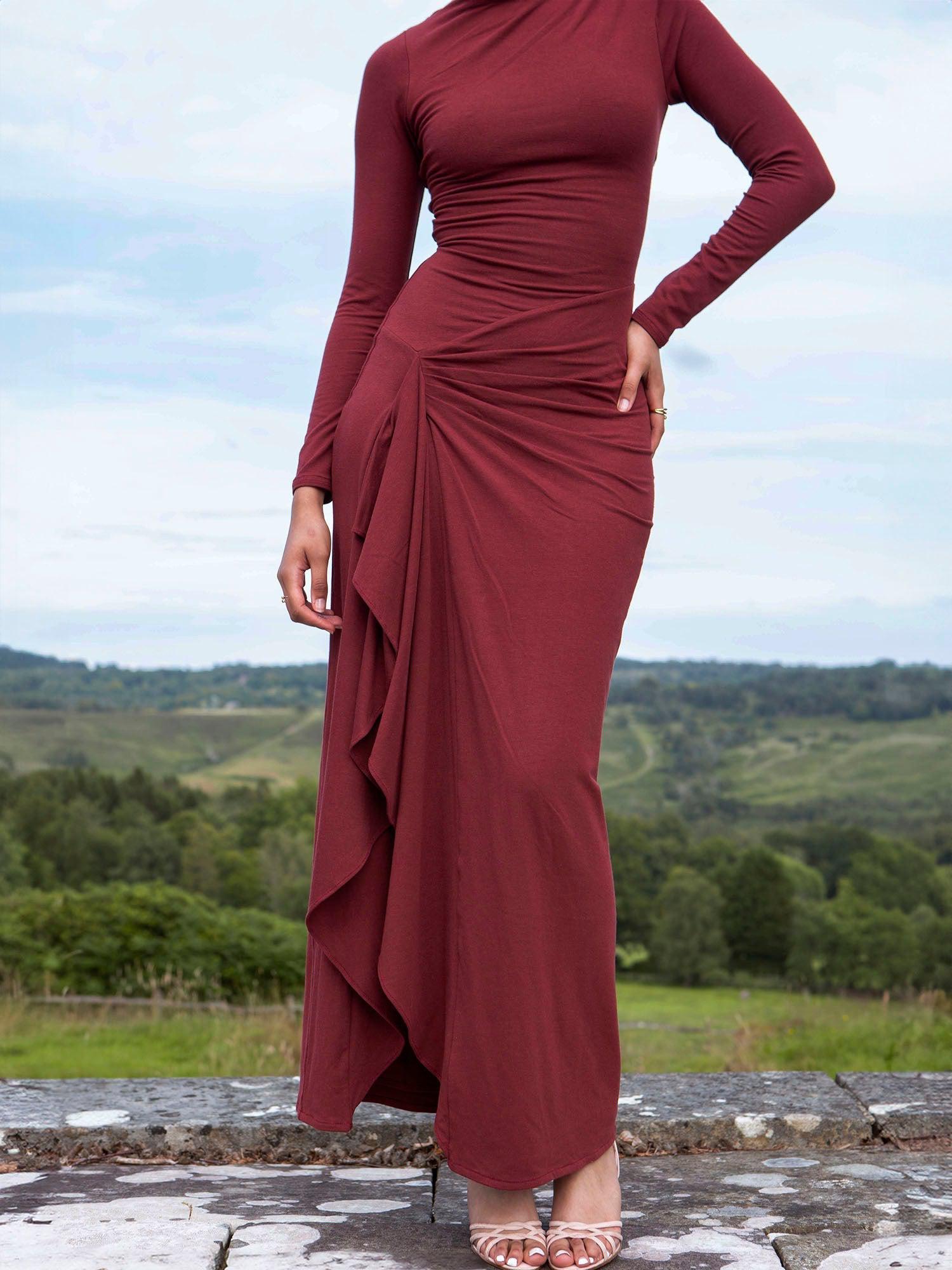 Veneta – Draped elegant stretch – Long-sleeve gown-15133954572661-Mirella Fiore
