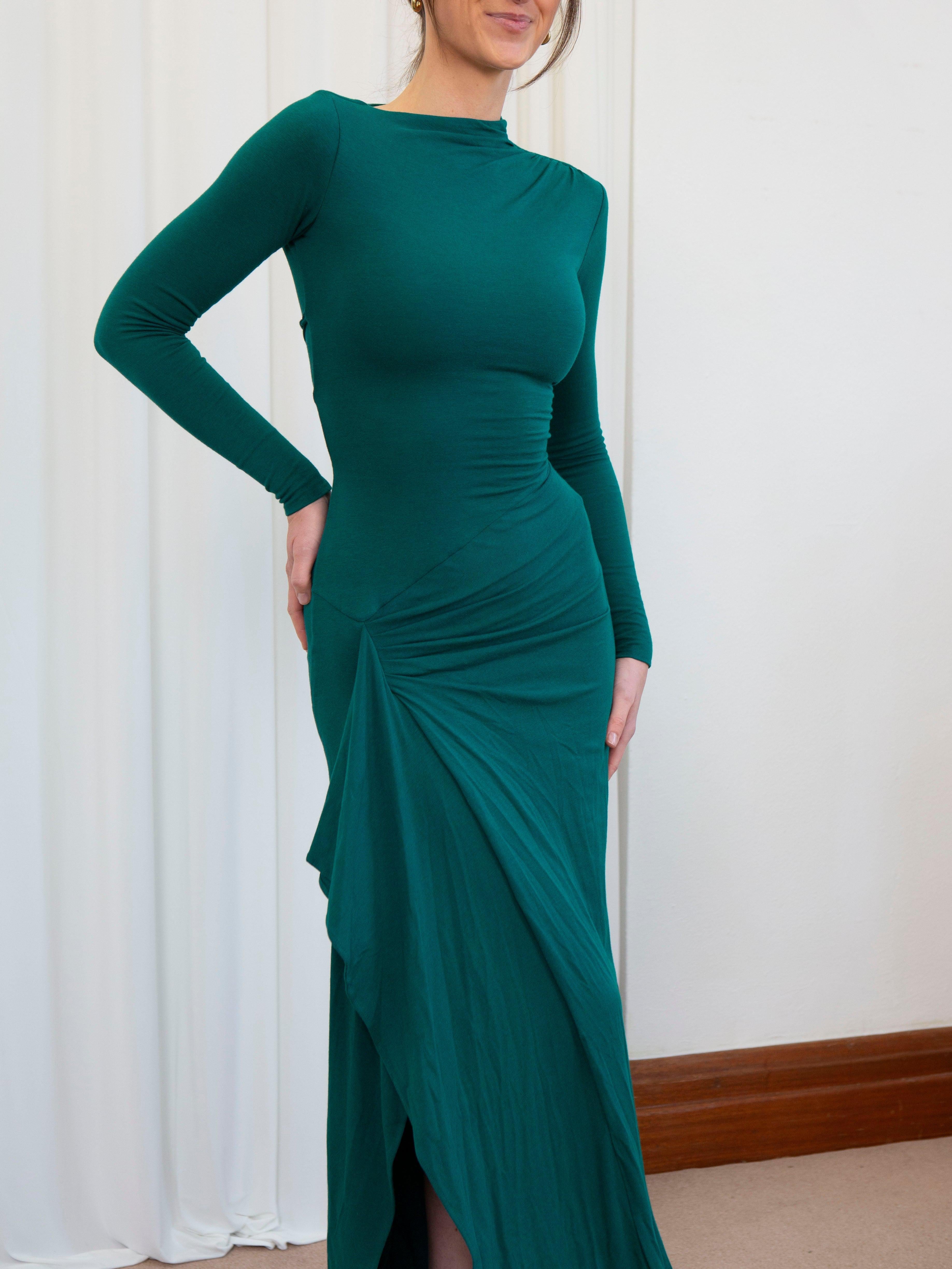 Veneta – Draped elegant stretch – Long-sleeve gown-15133954572661-Mirella Fiore