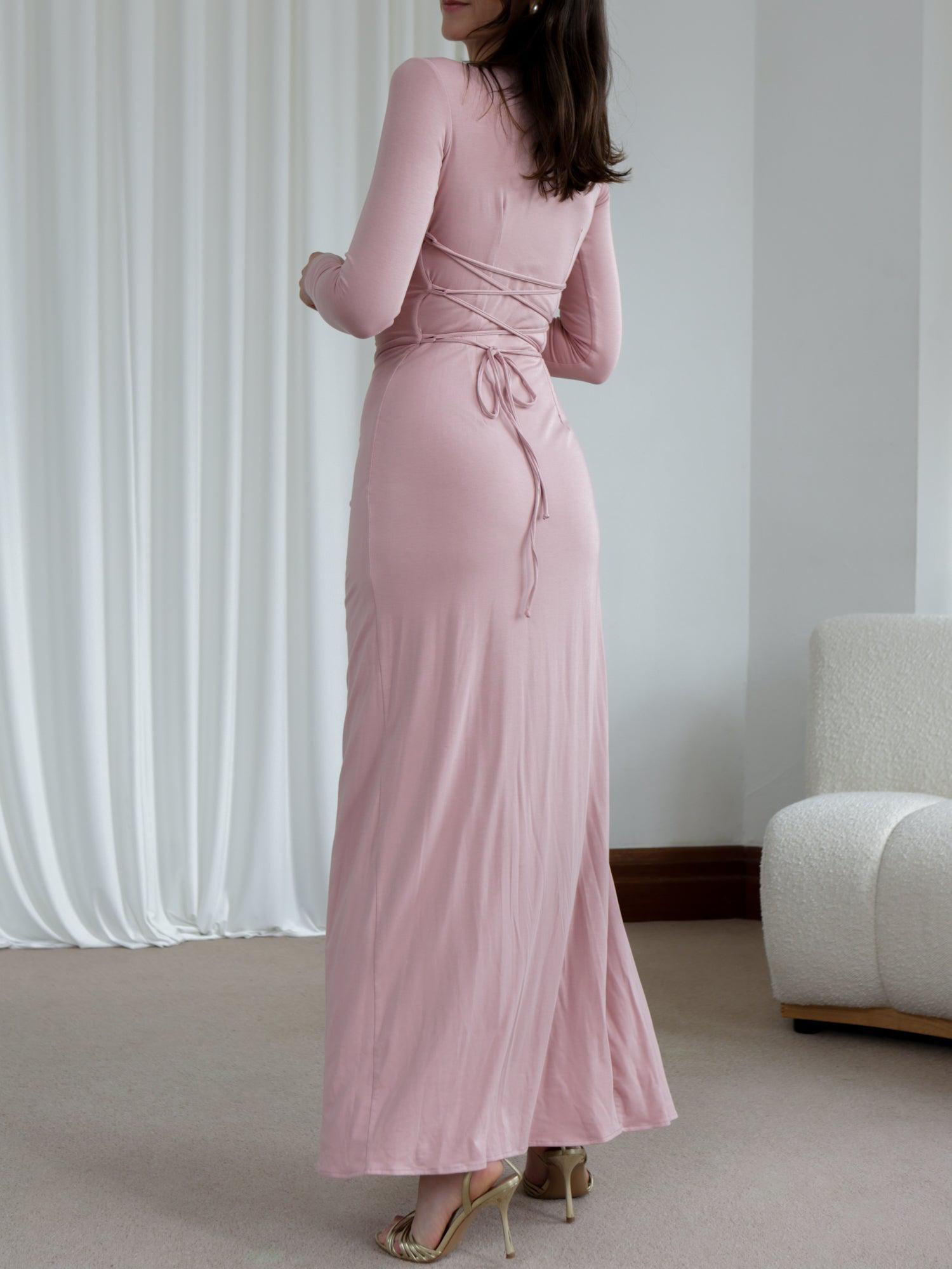 Veneta – Draped elegant stretch – Long-sleeve gown-15133954572661-Mirella Fiore