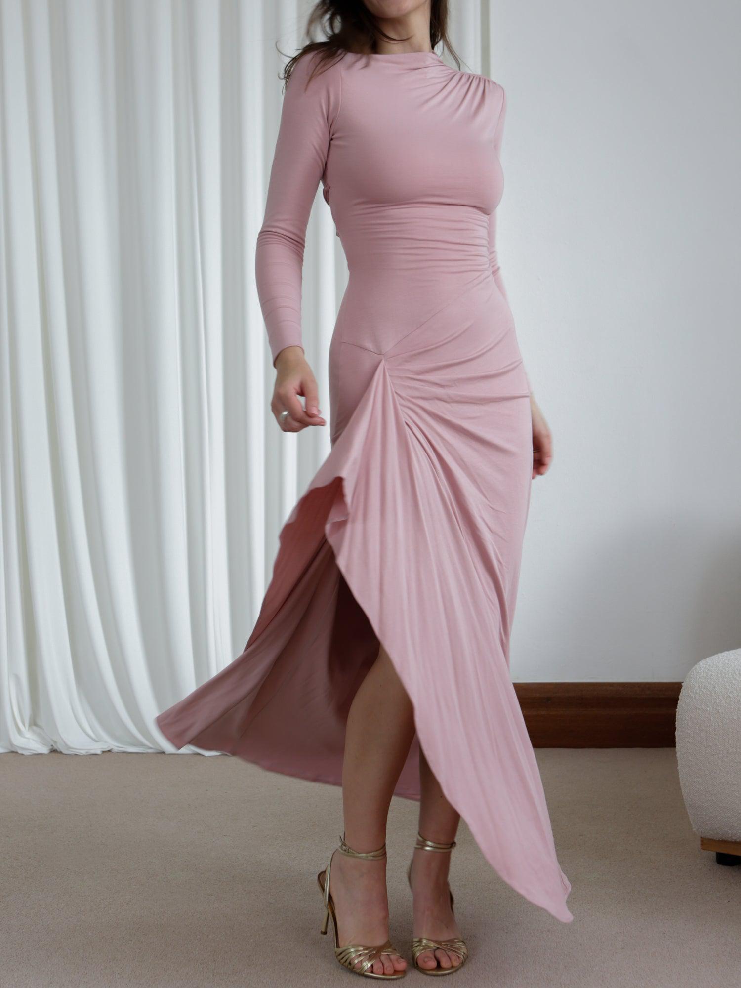 Veneta – Draped elegant stretch – Long-sleeve gown-15133954572661-Mirella Fiore