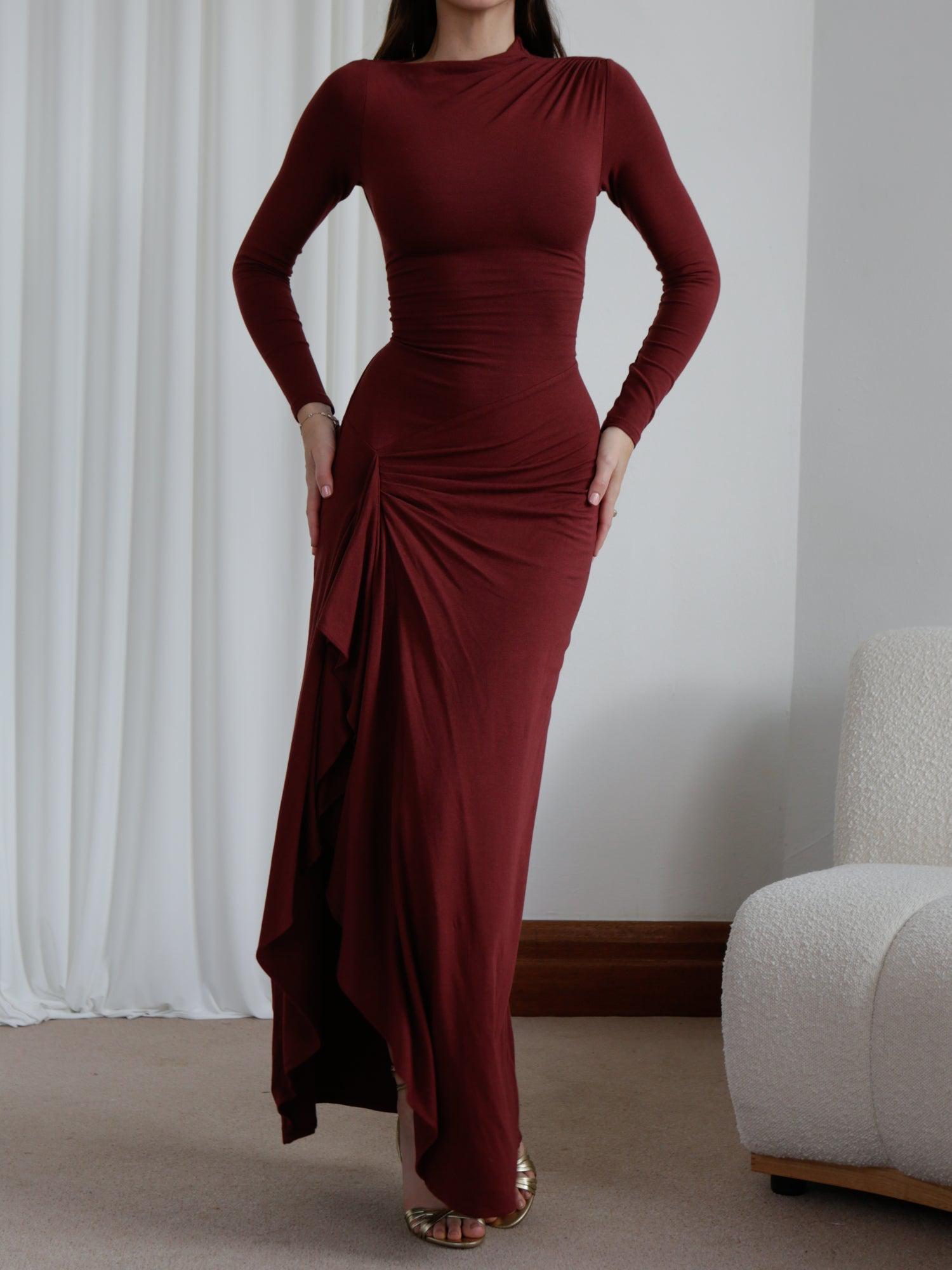 Veneta – Draped elegant stretch – Long-sleeve gown-15133954572661-Mirella Fiore