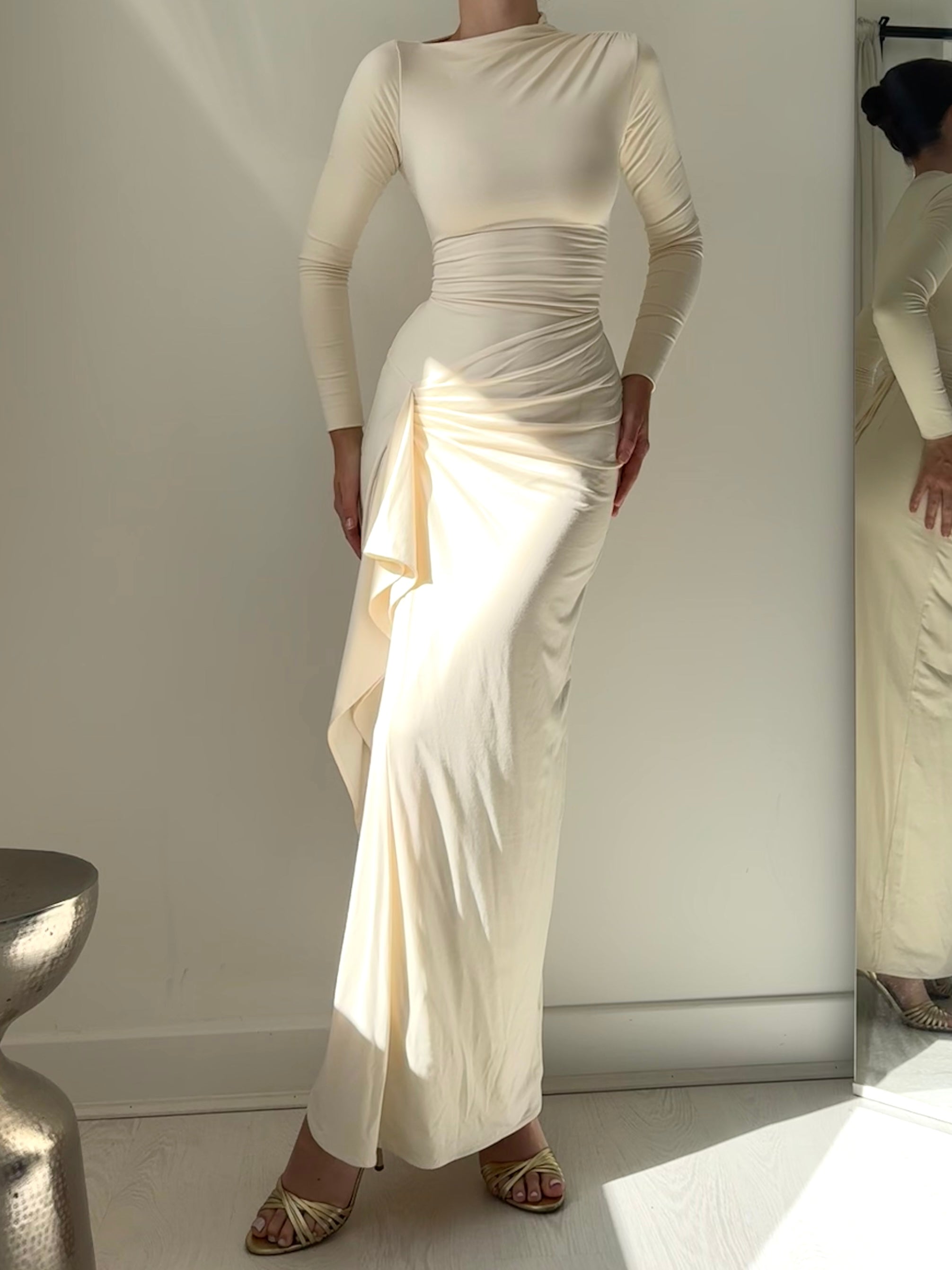 Veneta – Draped elegant stretch – Long-sleeve gown-15133954572661-Mirella Fiore