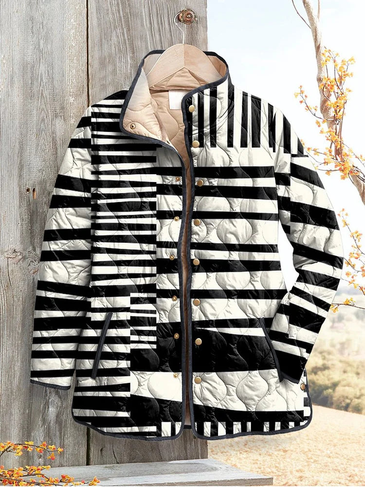 Venice - Women's Abstract Quilted Jacket in Black and White-15549061857653-Mirella Fiore