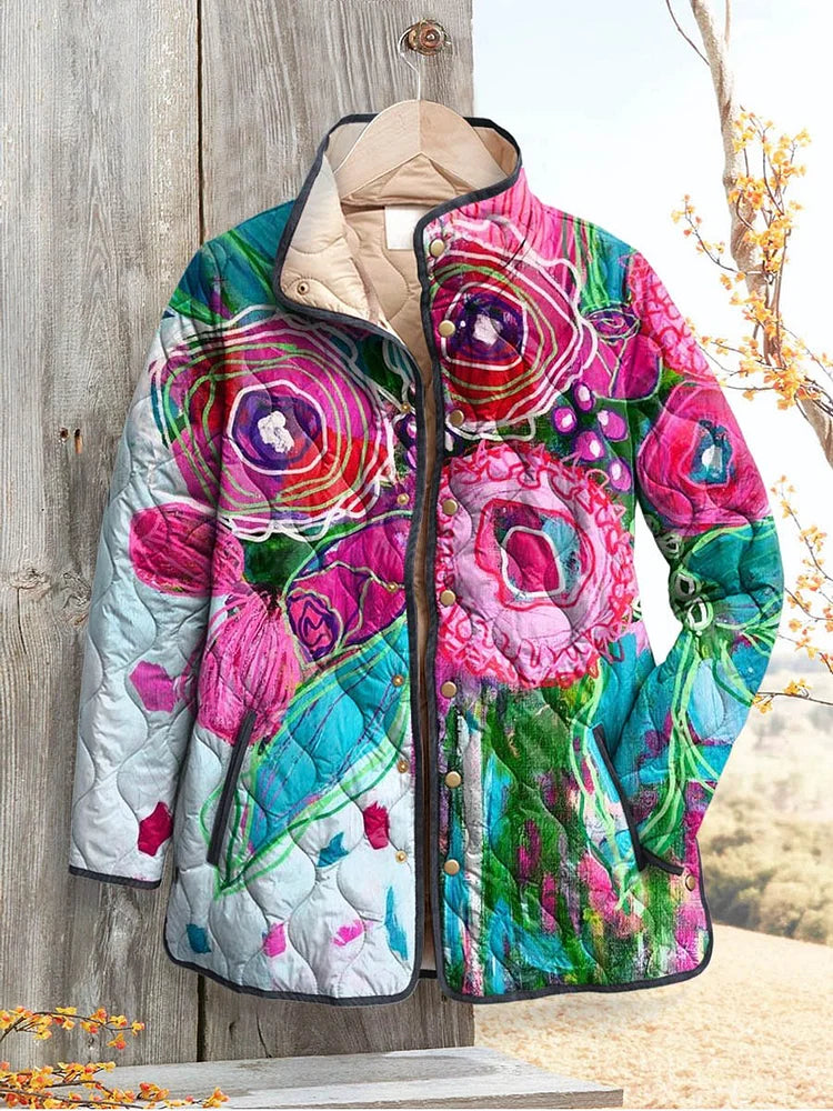 Via - Floral Patterned Women's Elegant Jacket-15549061726581-Mirella Fiore