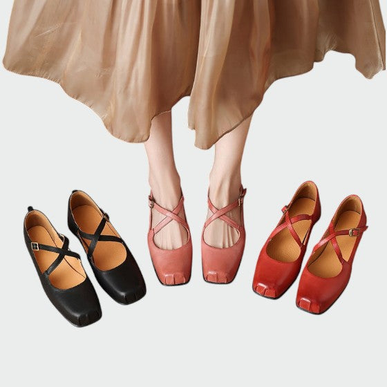 Violetta - Square-Toe Cross-Strap Mary Jane Shoes-15519661818229-Mirella Fiore