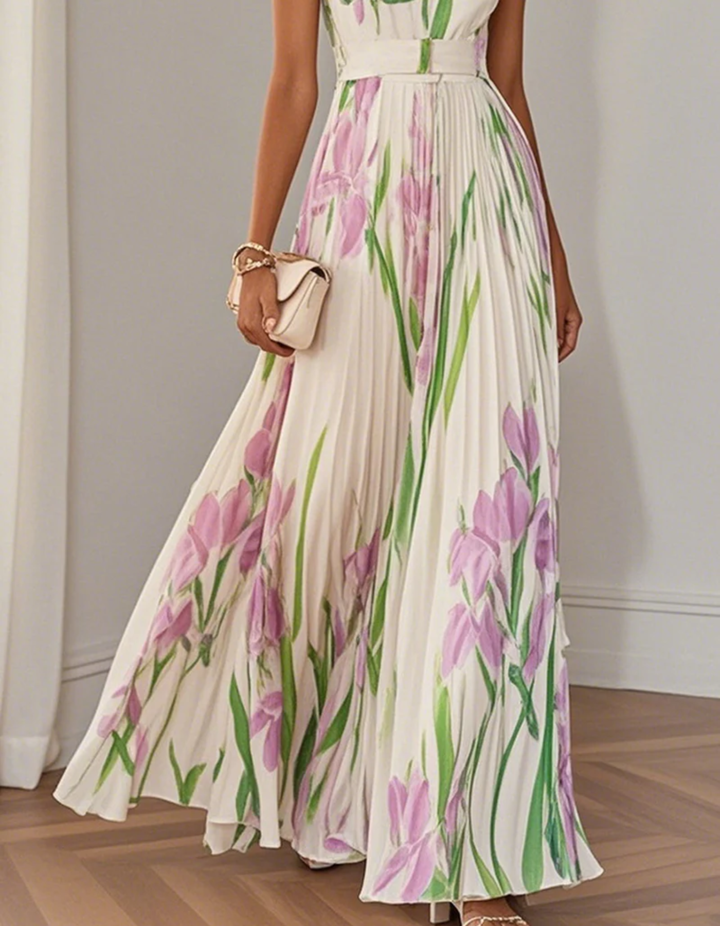 Vivienna – Watercolour floral – Pleated maxi dress-15133851681141-Mirella Fiore