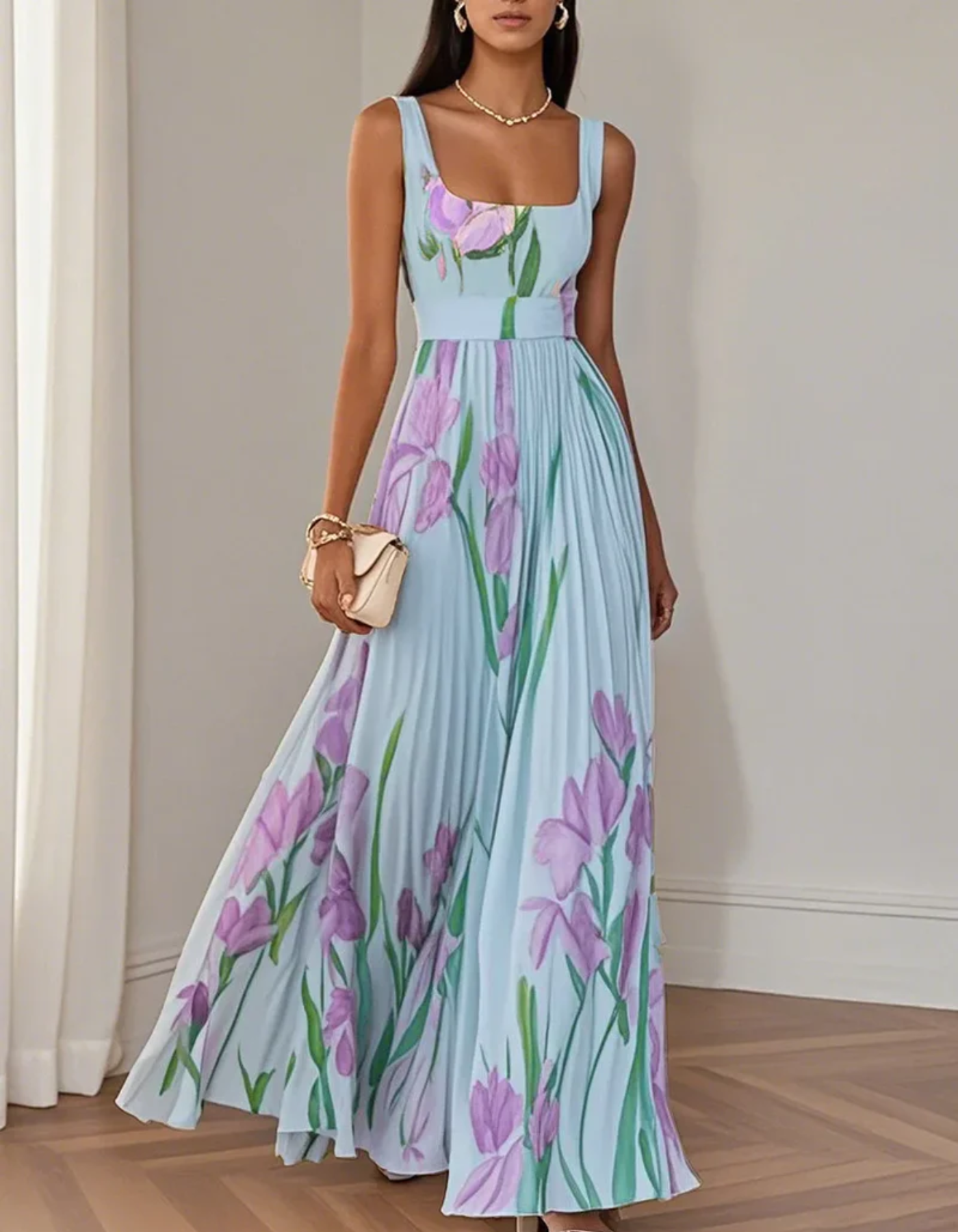 Vivienna – Watercolour floral – Pleated maxi dress-15133851681141-Mirella Fiore